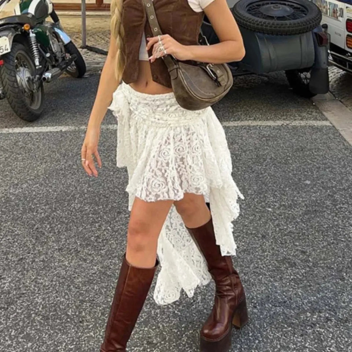 Boho Lace Irregular Layered Skirt - Bottoms - Skirts - 1