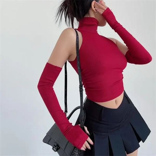Bold Cutout Turtleneck Crop Top - Women’s Clothing & Accessories - 1