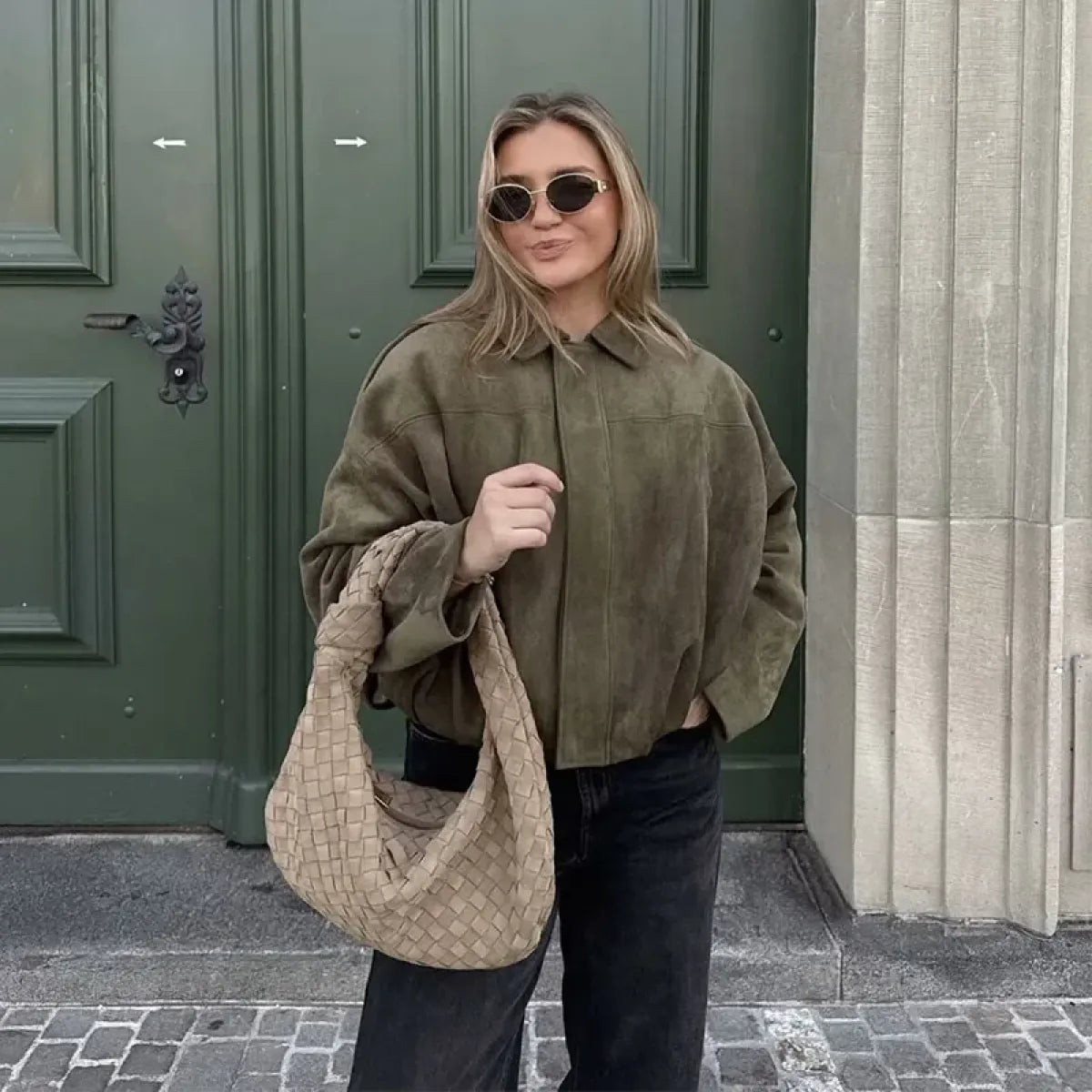 Vintage Loose Bomber Jacket with Turn-Down Collar - Jackets & Coats - Jacket - 2