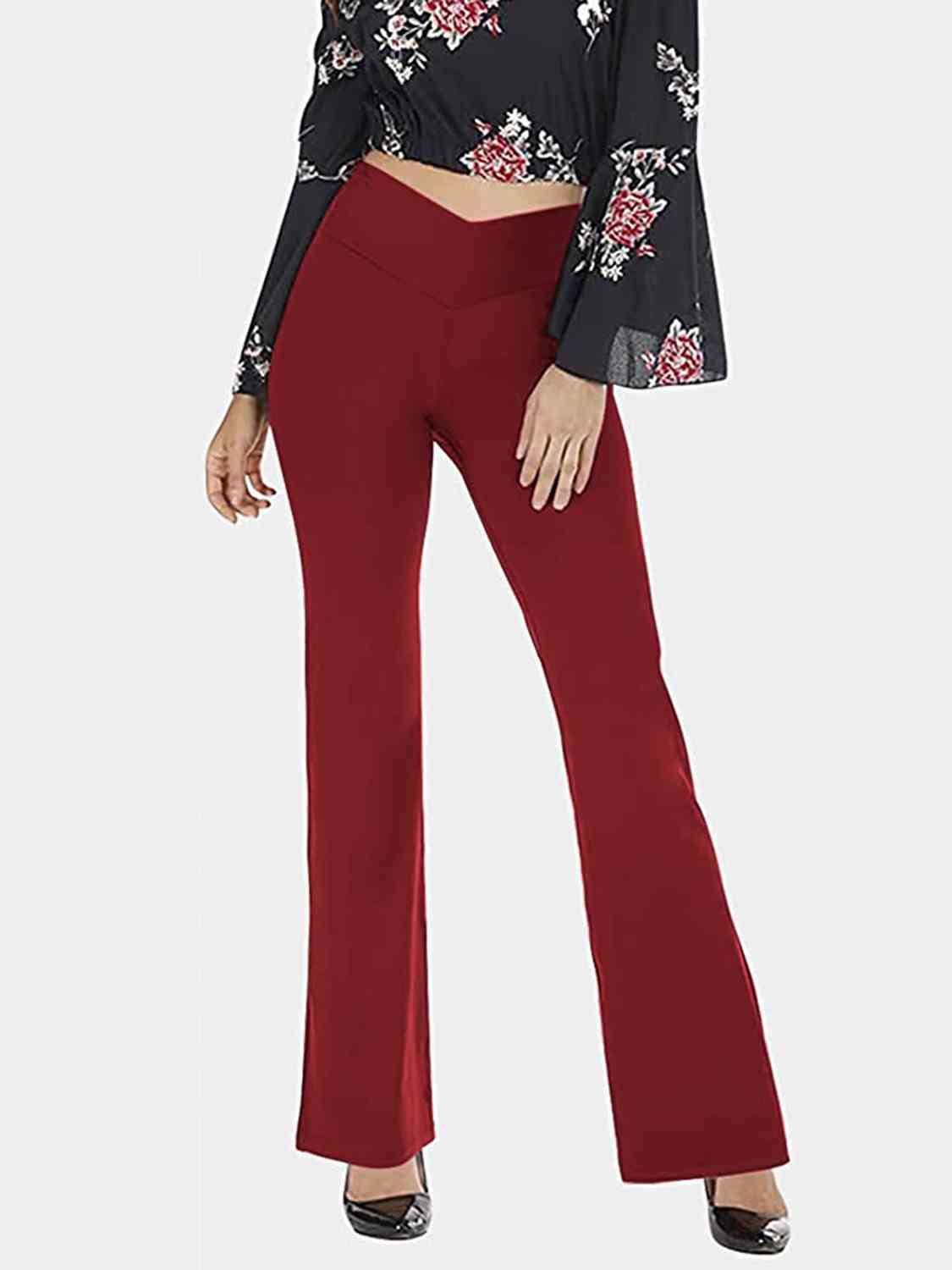 V-Waist Bootcut Long Pants - Wine / S - Bottoms - Pants - 4 - 2024