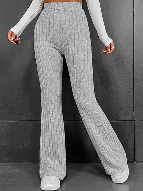 Ribbed High Waist Flare Bootcut Pants - Light Gray / S - Bottoms - Pants - 1 - 2024