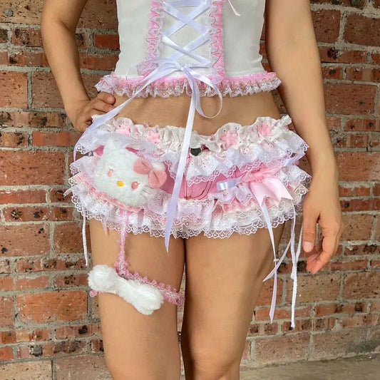 Adorable Hello Kitty Lace Trim Skirt - Bottoms - Skirts - 2 - 2024