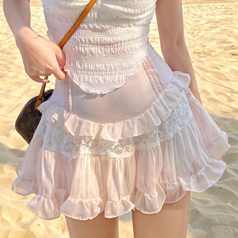 Angelic Lace Ruffle Mini Skirt - Pink / XS - Bottoms - Skirts - 22 - 2024