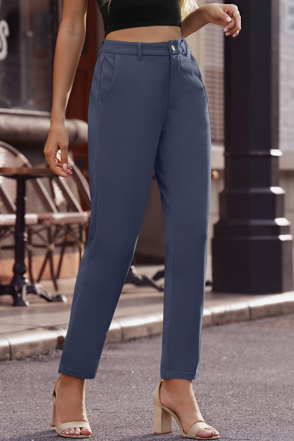 Ankle-Length Straight Leg Pants with Pockets - Bottoms - Pants - 3 - 2024