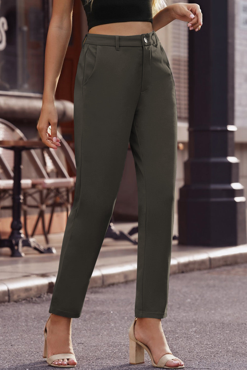 Ankle-Length Straight Leg Pants with Pockets - Bottoms - Pants - 12 - 2024