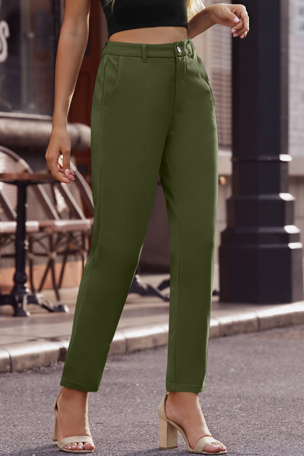 Ankle-Length Straight Leg Pants with Pockets - Bottoms - Pants - 7 - 2024