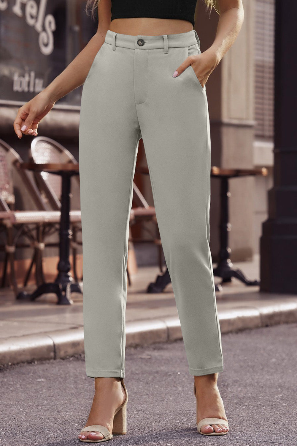 Ankle-Length Straight Leg Pants with Pockets - Light Gray / S - Bottoms - Pants - 16 - 2024