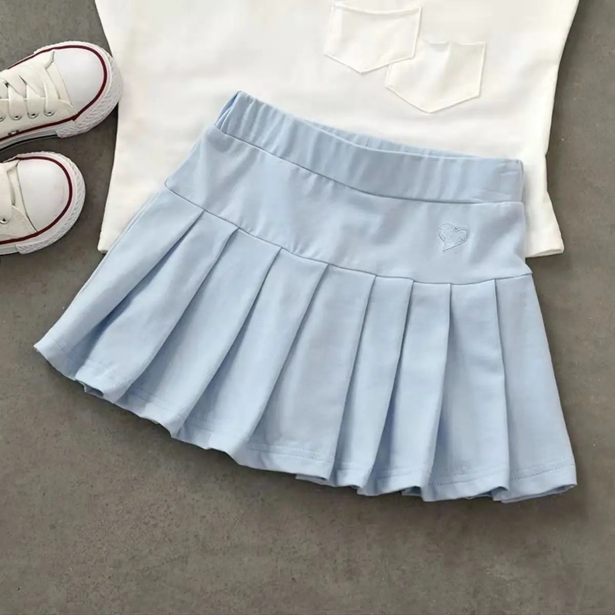 Balletcore Kawaii Aesthetic Heart Embroidery Elastic Waist Tennis Skirt - Blue / S - Bottoms - Skirts - 8 - 2024