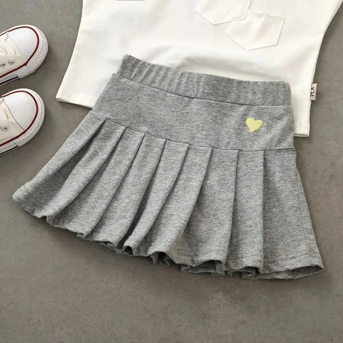 Balletcore Kawaii Aesthetic Heart Embroidery Elastic Waist Tennis Skirt - Gray / S - Bottoms - Skirts - 9 - 2024