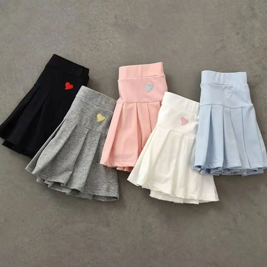 Balletcore Kawaii Aesthetic Heart Embroidery Elastic Waist Tennis Skirt - Bottoms - Skirts - 1 - 2024