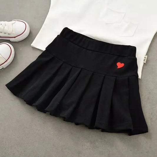 Balletcore Kawaii Aesthetic Heart Embroidery Elastic Waist Tennis Skirt - Black / S - Bottoms - Skirts - 7 - 2024