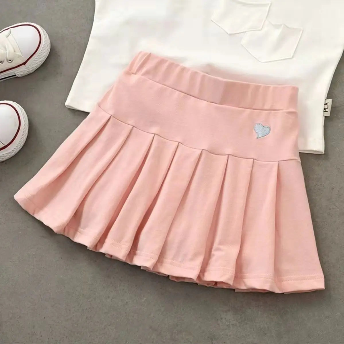 Balletcore Kawaii Aesthetic Heart Embroidery Elastic Waist Tennis Skirt - Pink / S - Bottoms - Skirts - 10 - 2024