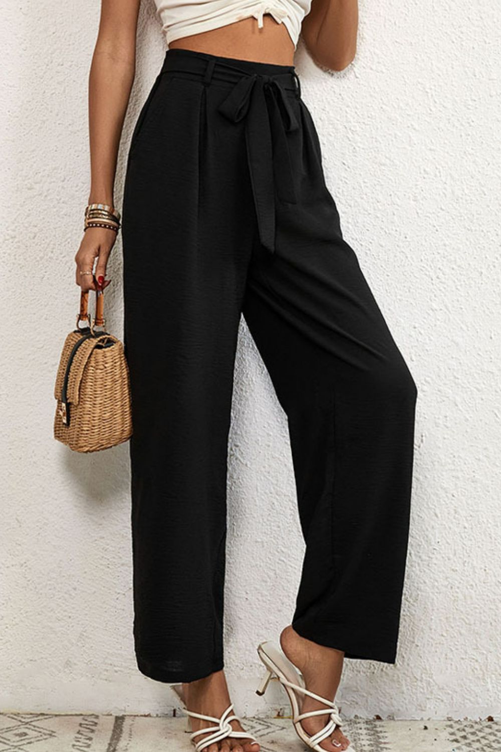 Belted Pleated Waist Wide Leg Pants - Bottoms - Pants - 3 - 2024