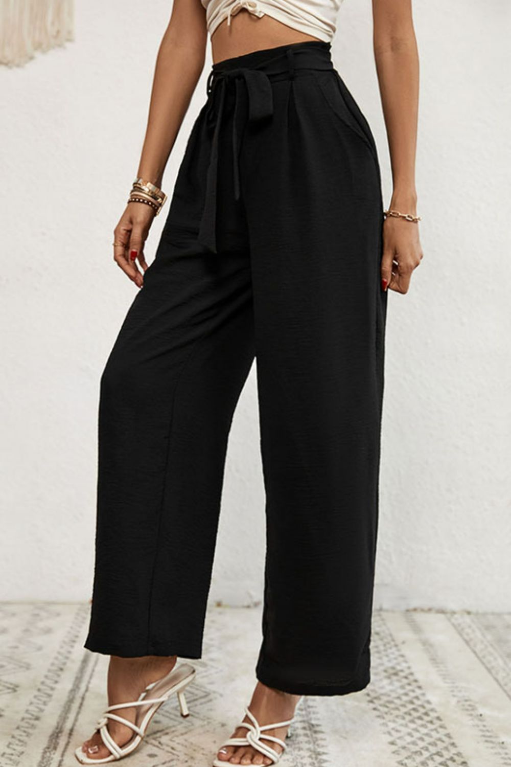 Belted Pleated Waist Wide Leg Pants - Bottoms - Pants - 4 - 2024