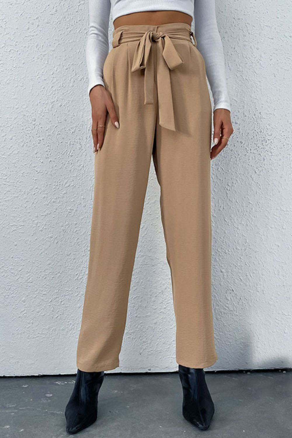 Belted Straight Leg Pants with Pockets - Bottoms - Pants - 3 - 2024