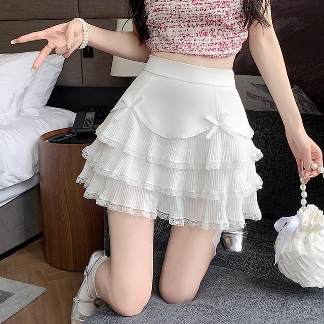 Bow Ruffle Patchwork Skirt - White / M - Bottoms - Shirts & Tops - 13 - 2024