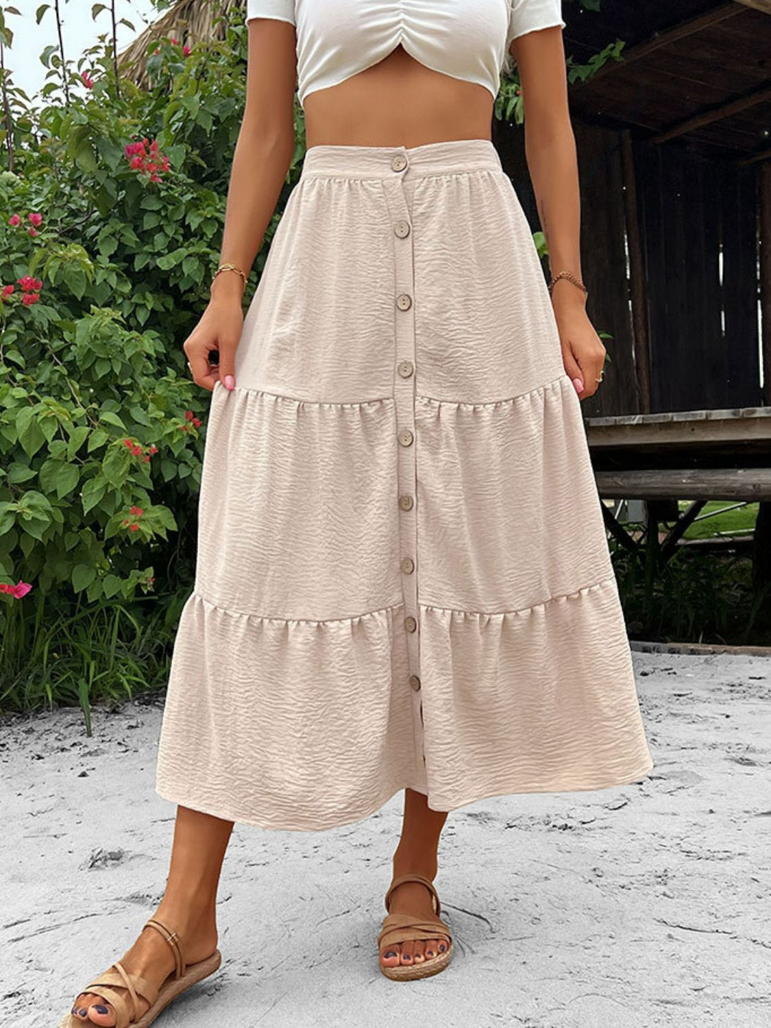 Button Down Tiered Midi Skirt - Bottoms - Skirts - 2 - 2024