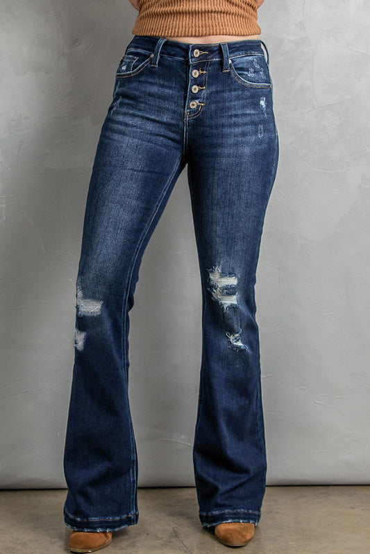 Button Fly Distressed Bootcut Jeans - Bottoms - Pants - 1 - 2024