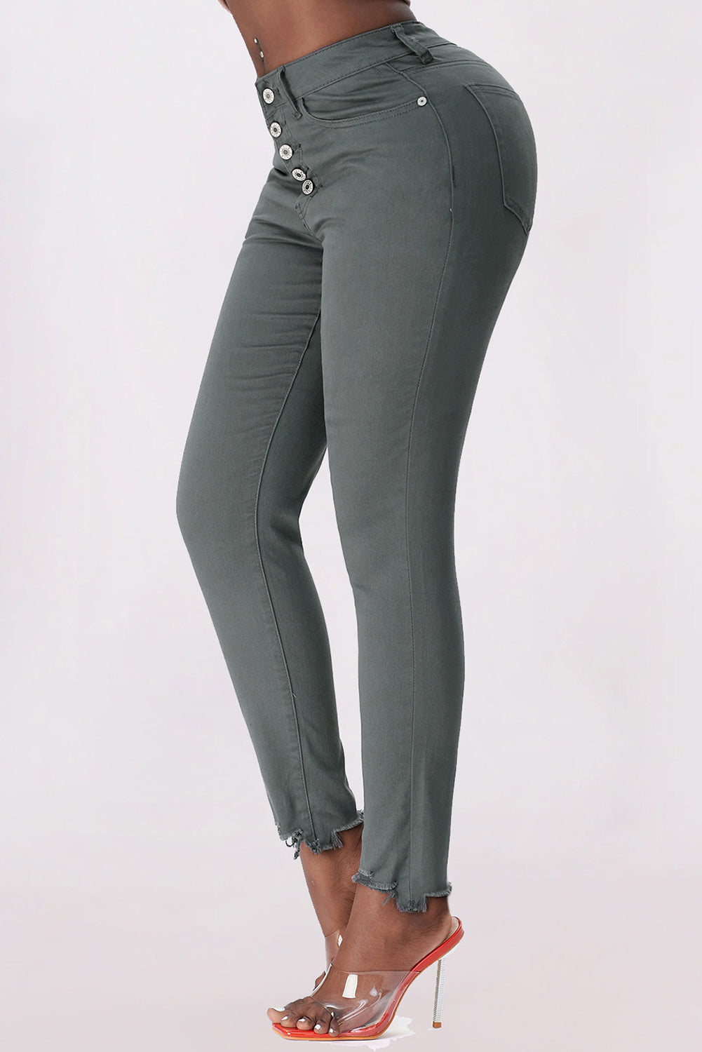 Button Fly Hem Detail Skinny Jeans - Bottoms - Pants - 8 - 2024