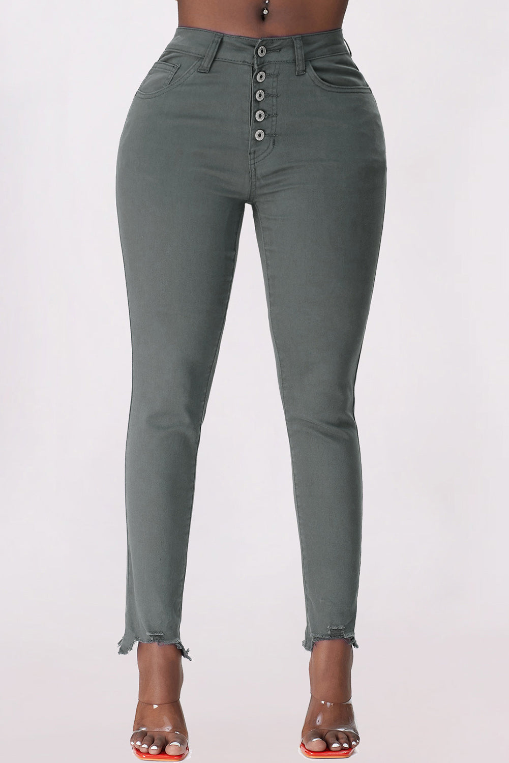 Button Fly Hem Detail Skinny Jeans - Bottoms - Pants - 7 - 2024