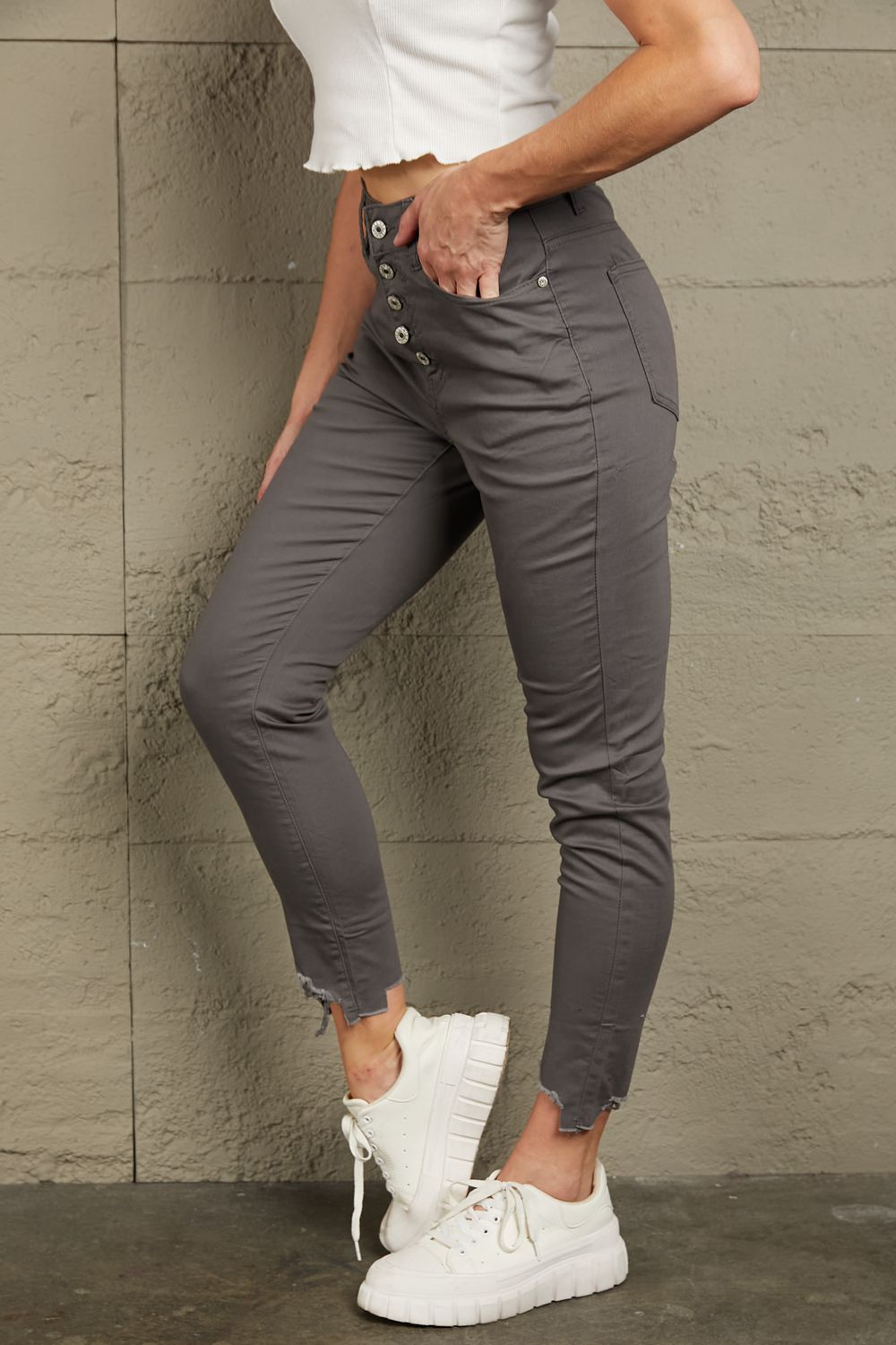 Button Fly Hem Detail Skinny Jeans - Bottoms - Pants - 3 - 2024