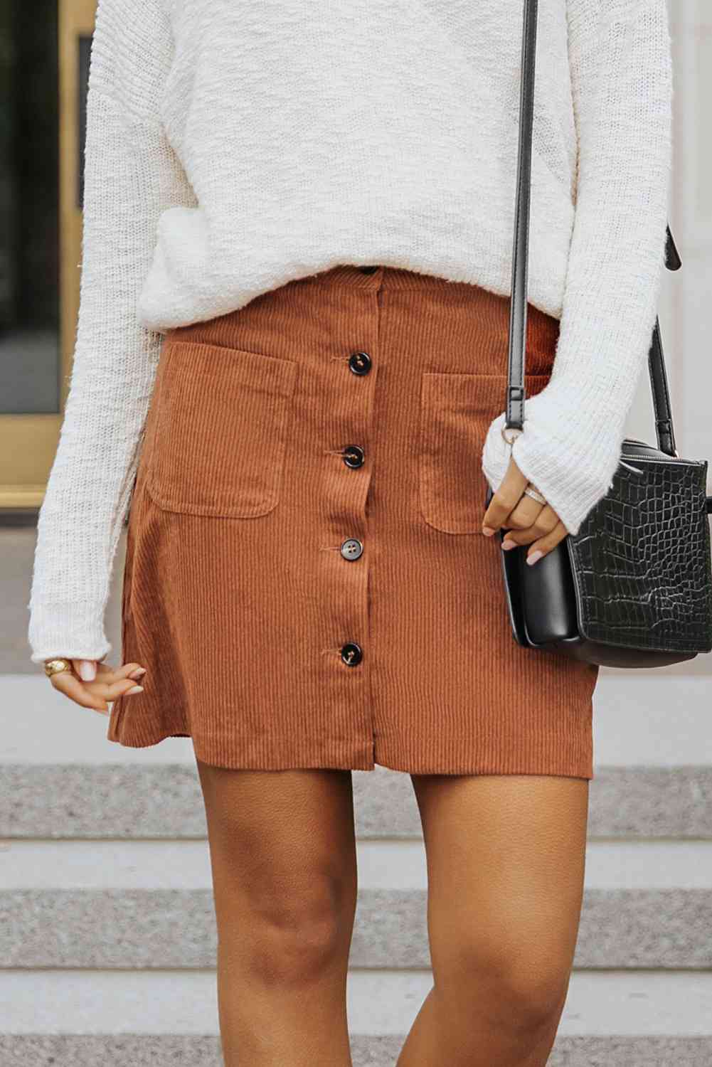 Buttoned Corduroy Mini Skirt - Bottoms - Mini Skirts - 10 - 2024