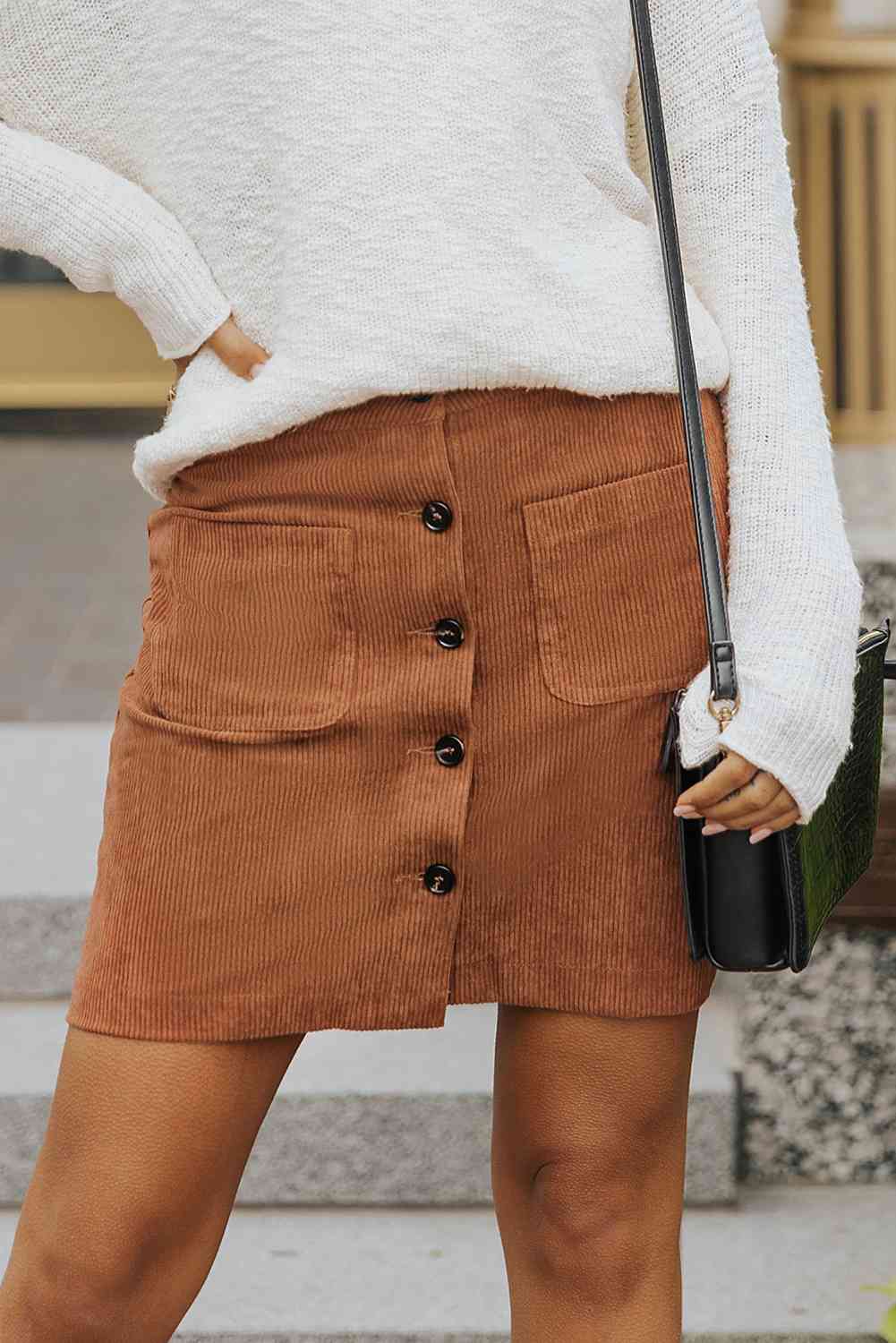 Buttoned Corduroy Mini Skirt - Bottoms - Mini Skirts - 11 - 2024