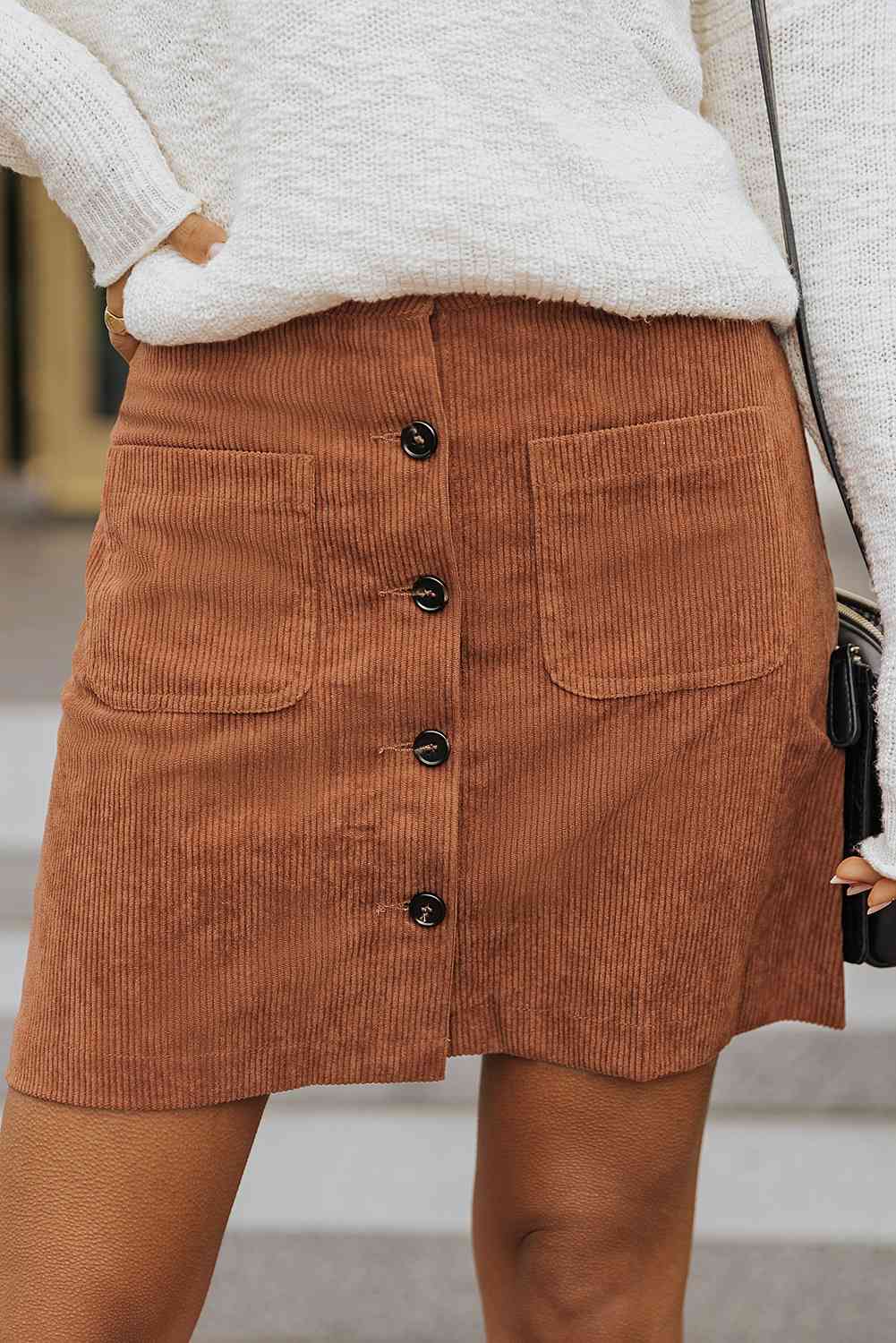Buttoned Corduroy Mini Skirt - Orange / S - Bottoms - Mini Skirts - 6 - 2024