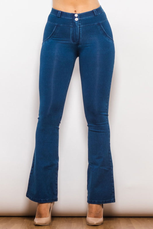 Buttoned Flare Long Jeans - Dark Blue / XS - Bottoms - Pants - 1 - 2024