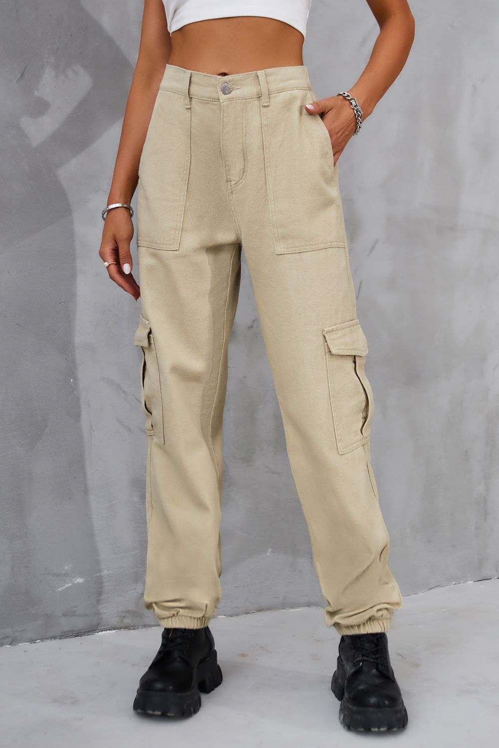 Buttoned High Waist Jeans with Pockets - Beige / S - Bottoms - Pants - 13 - 2024