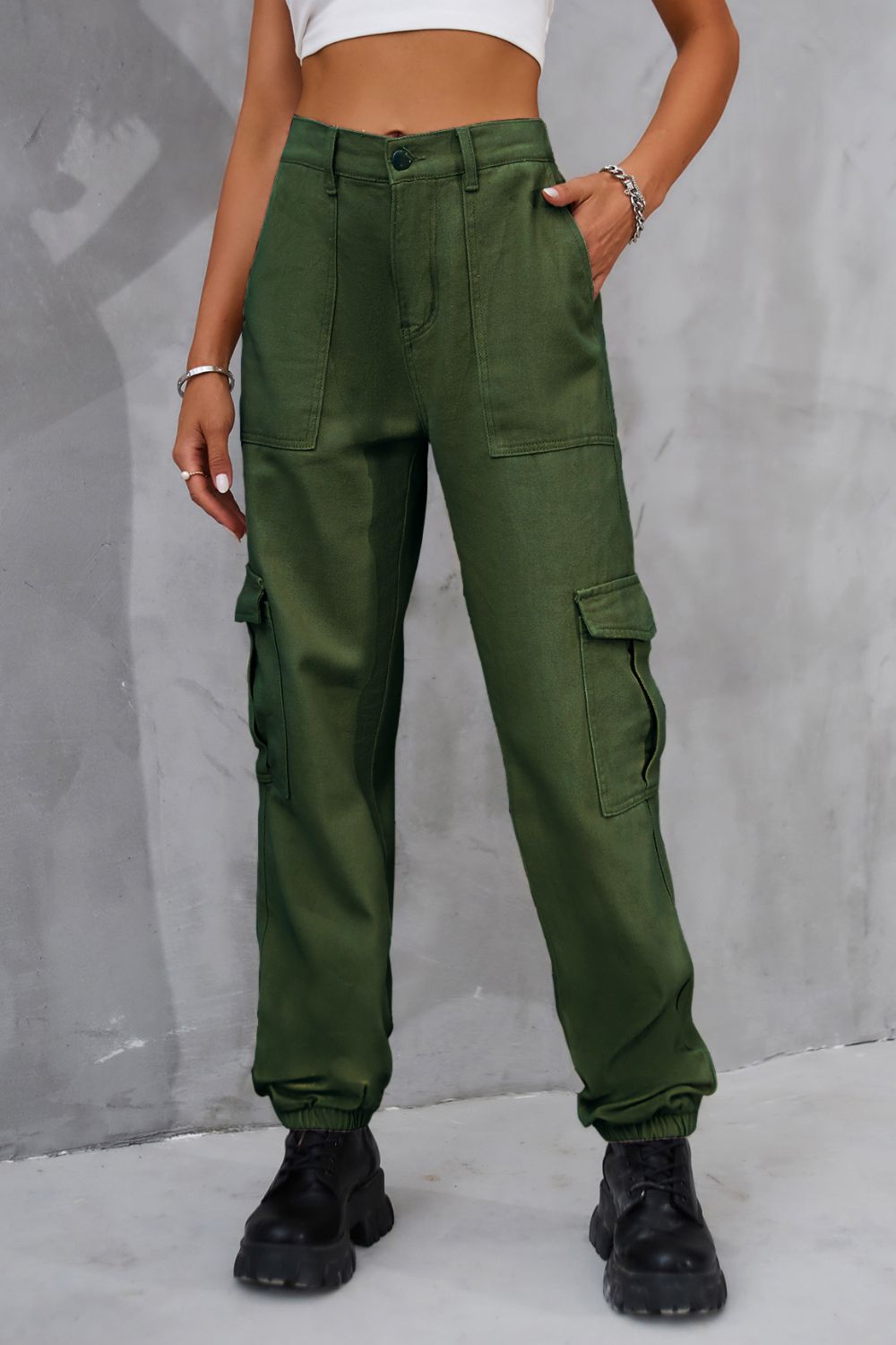 Buttoned High Waist Jeans with Pockets - Green / S - Bottoms - Pants - 1 - 2024