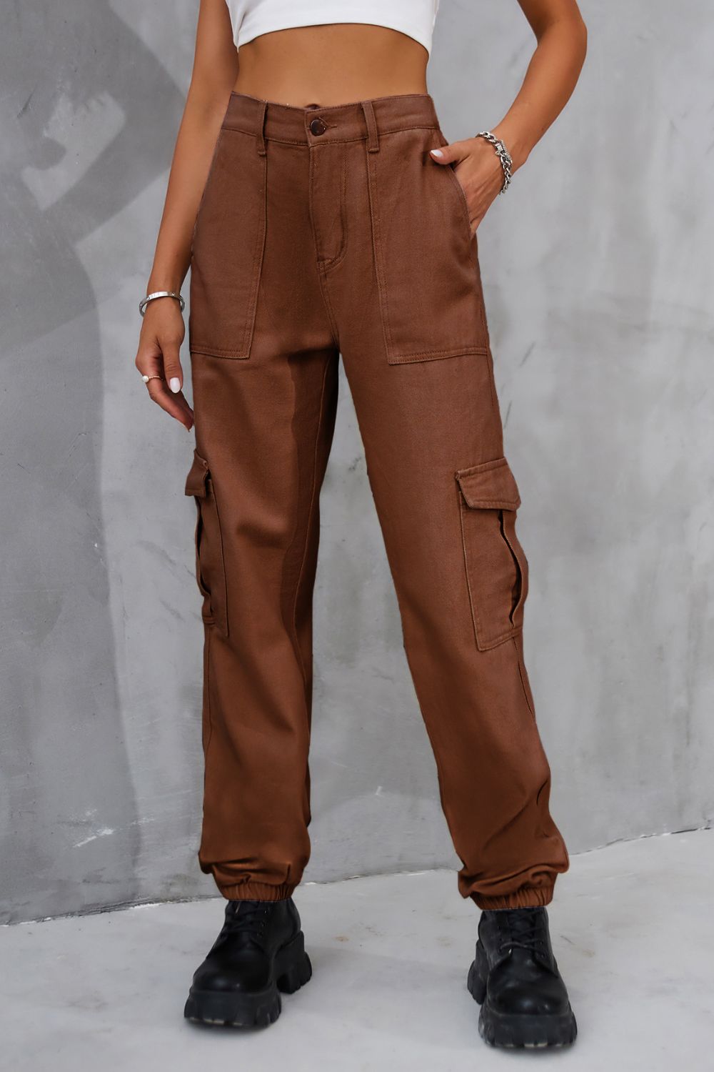 Buttoned High Waist Jeans with Pockets - Brown / S - Bottoms - Pants - 4 - 2024