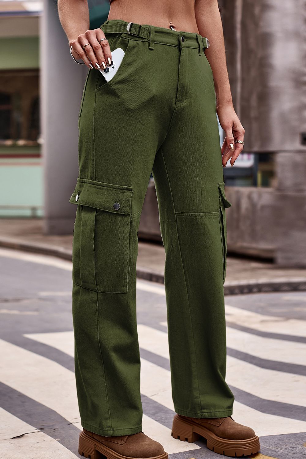 Buttoned Loose Fit Jeans with Pockets - Green / S - Bottoms - Pants - 4 - 2024