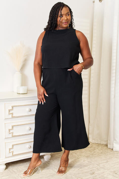 Buttoned Round Neck Tank and Wide Leg Pants Set - Bottoms - Outfit Sets - 6 - 2024