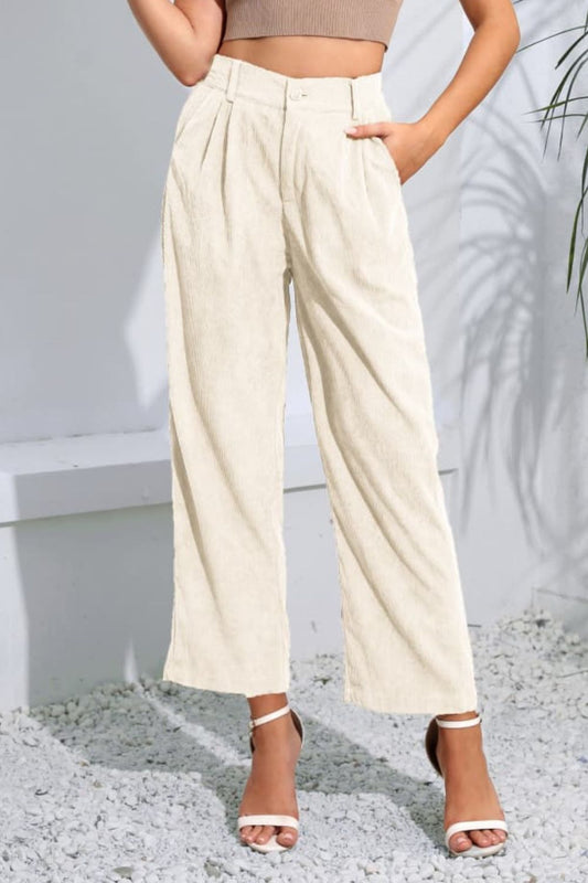 Buttoned Straight Hem Long Pants - White / S - Bottoms - Pants - 1 - 2024