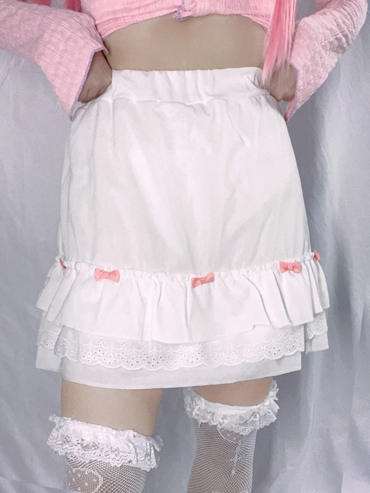 Cascading Ruffle Kawaii Skirt With Bow - Bottoms - Clothing - 5 - 2024