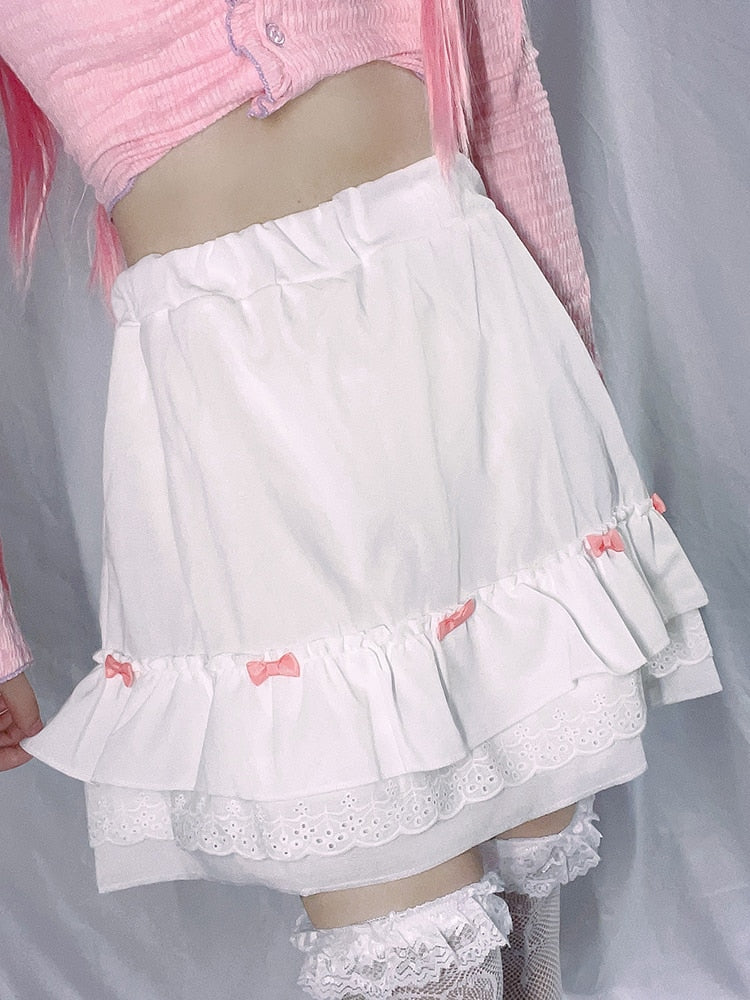 Cascading Ruffle Kawaii Skirt With Bow - Bottoms - Clothing - 3 - 2024