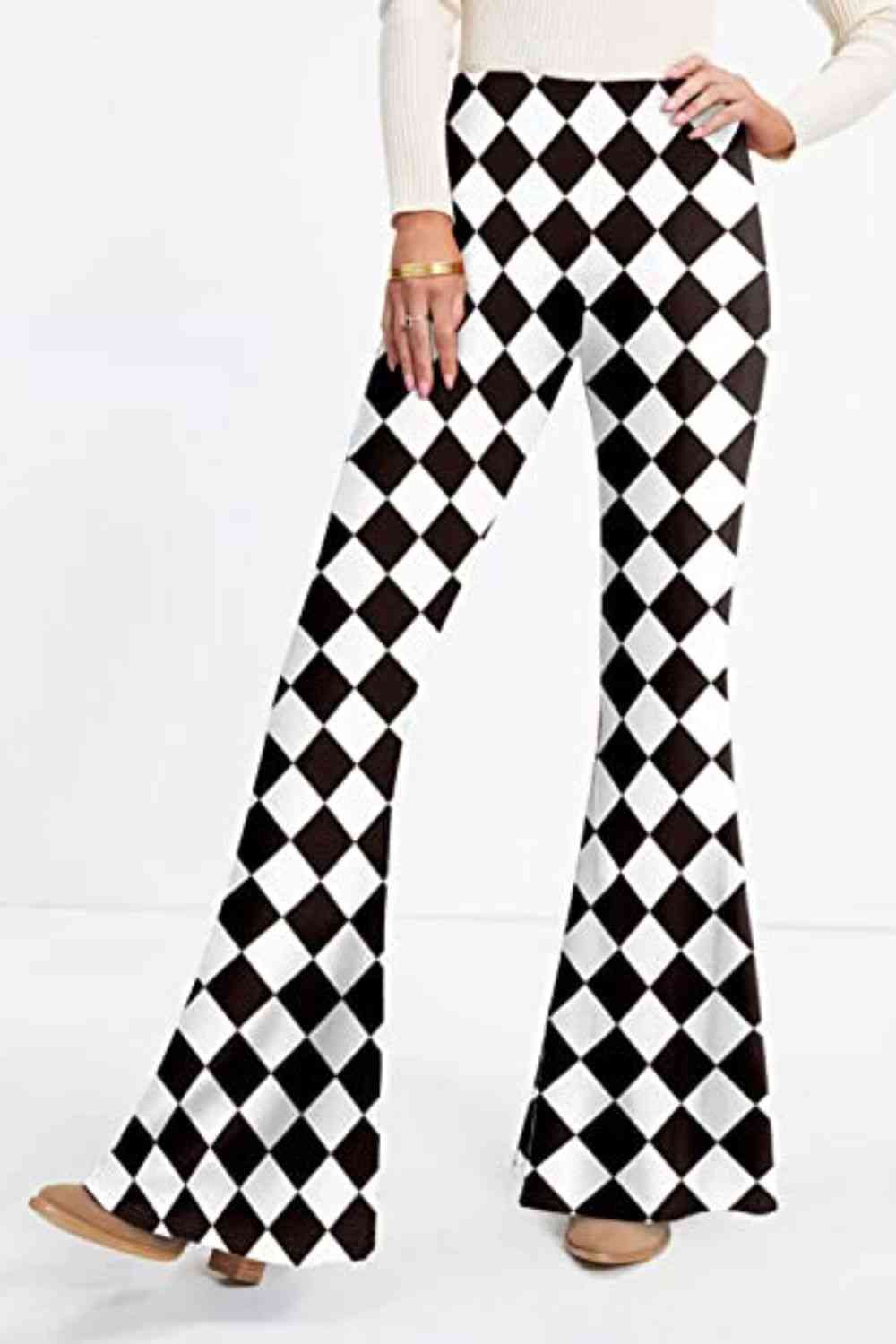 Checkered Flare Leg Pants - Black / S - Bottoms - Pants - 1 - 2024