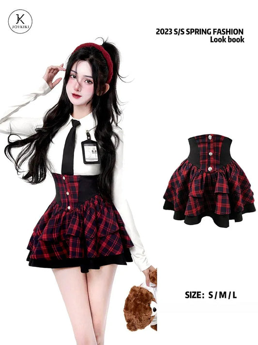 Checkered Panel High Waisted Plaid Skirt - Bottoms - Skirts - 1 - 2024