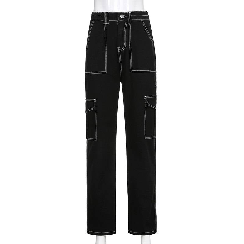 Contrast Stitch Cargo Jeans - Black / S - Bottoms - Pants - 10 - 2024