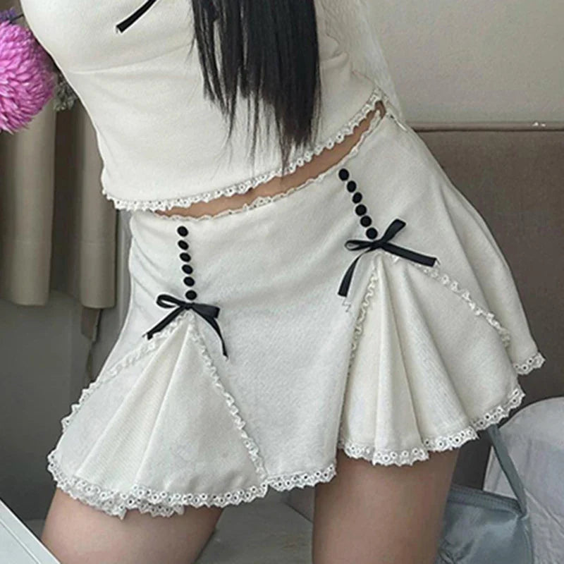 Coquette Aesthetic Clothes Cute Ruffle White Mini Skirt - Bottoms - Mini Skirts - 1 - 2024