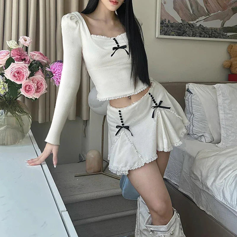 Coquette Aesthetic Clothes Cute Ruffle White Mini Skirt - Bottoms - Mini Skirts - 3 - 2024
