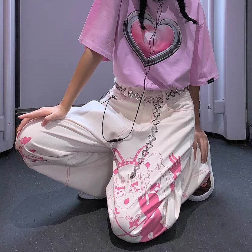 Cute Pink Girl Graffiti Jeans - Bottoms - Shirts & Tops - 1 - 2024