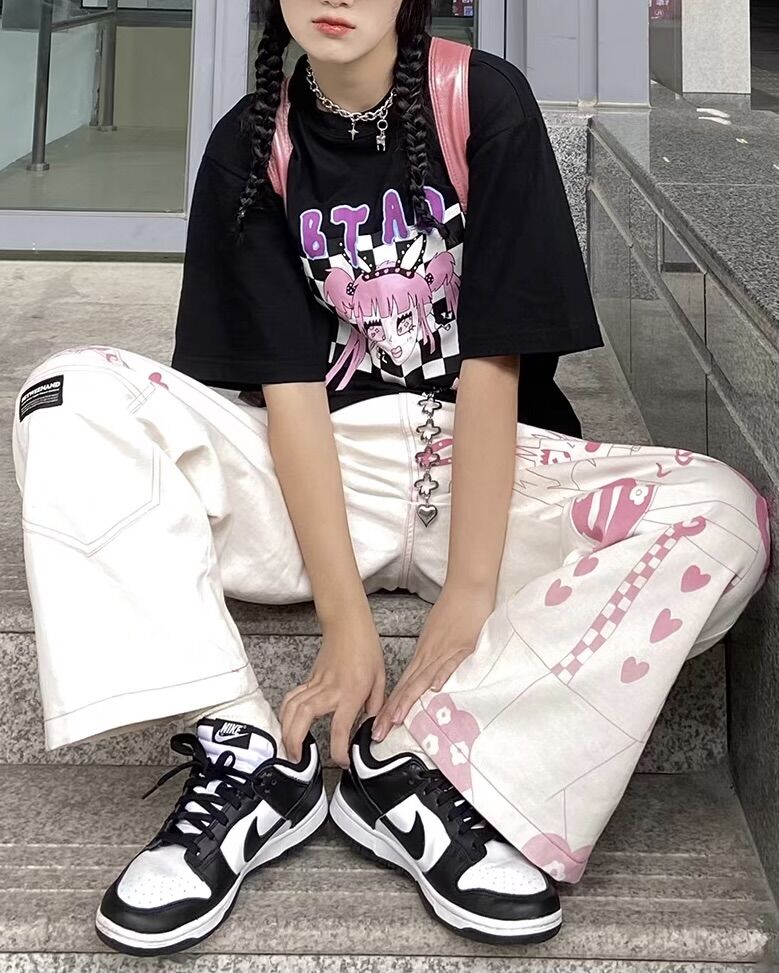 Cute Pink Girl Graffiti Jeans - Bottoms - Shirts & Tops - 5 - 2024