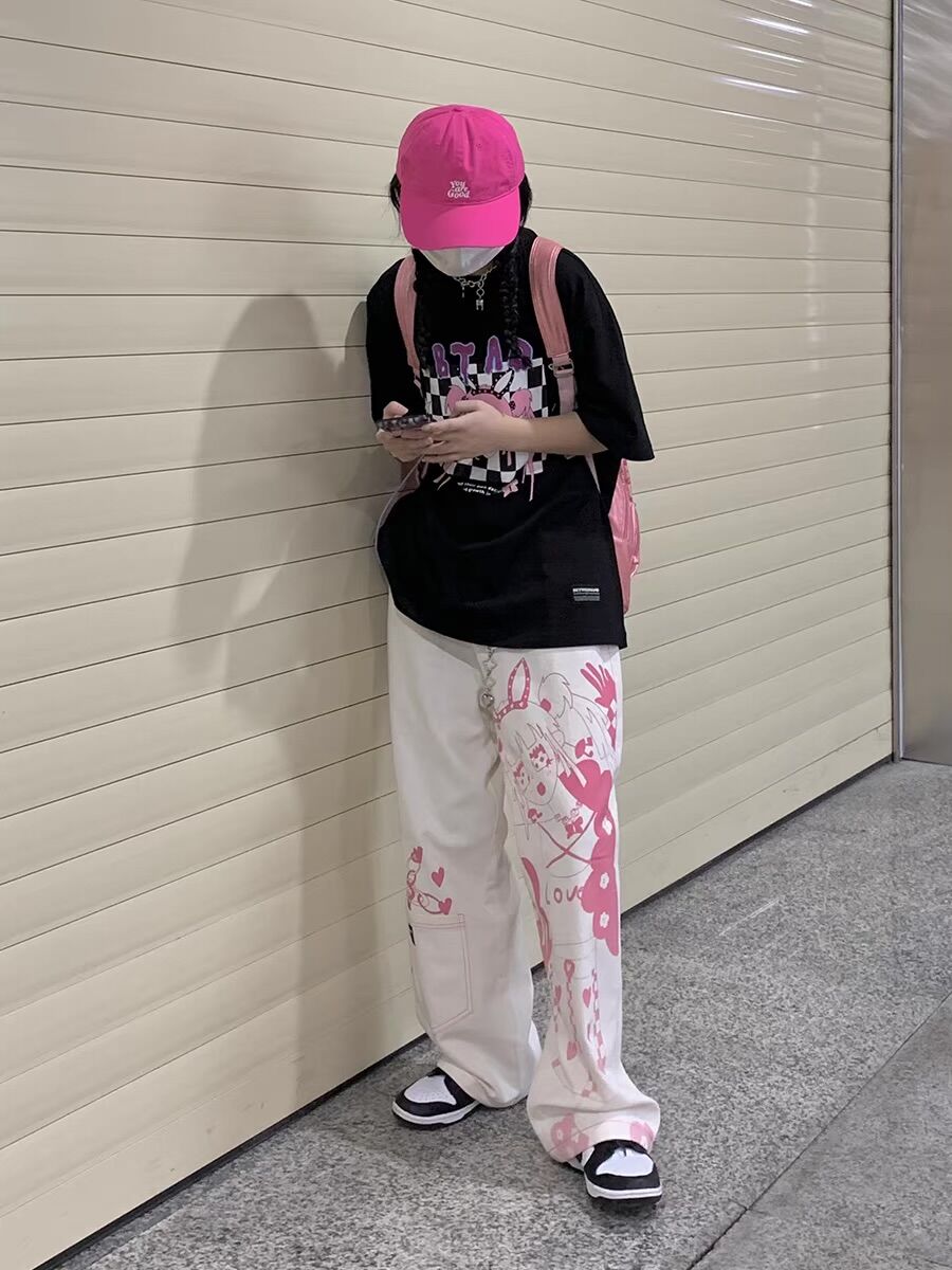 Cute Pink Girl Graffiti Jeans - Bottoms - Shirts & Tops - 3 - 2024