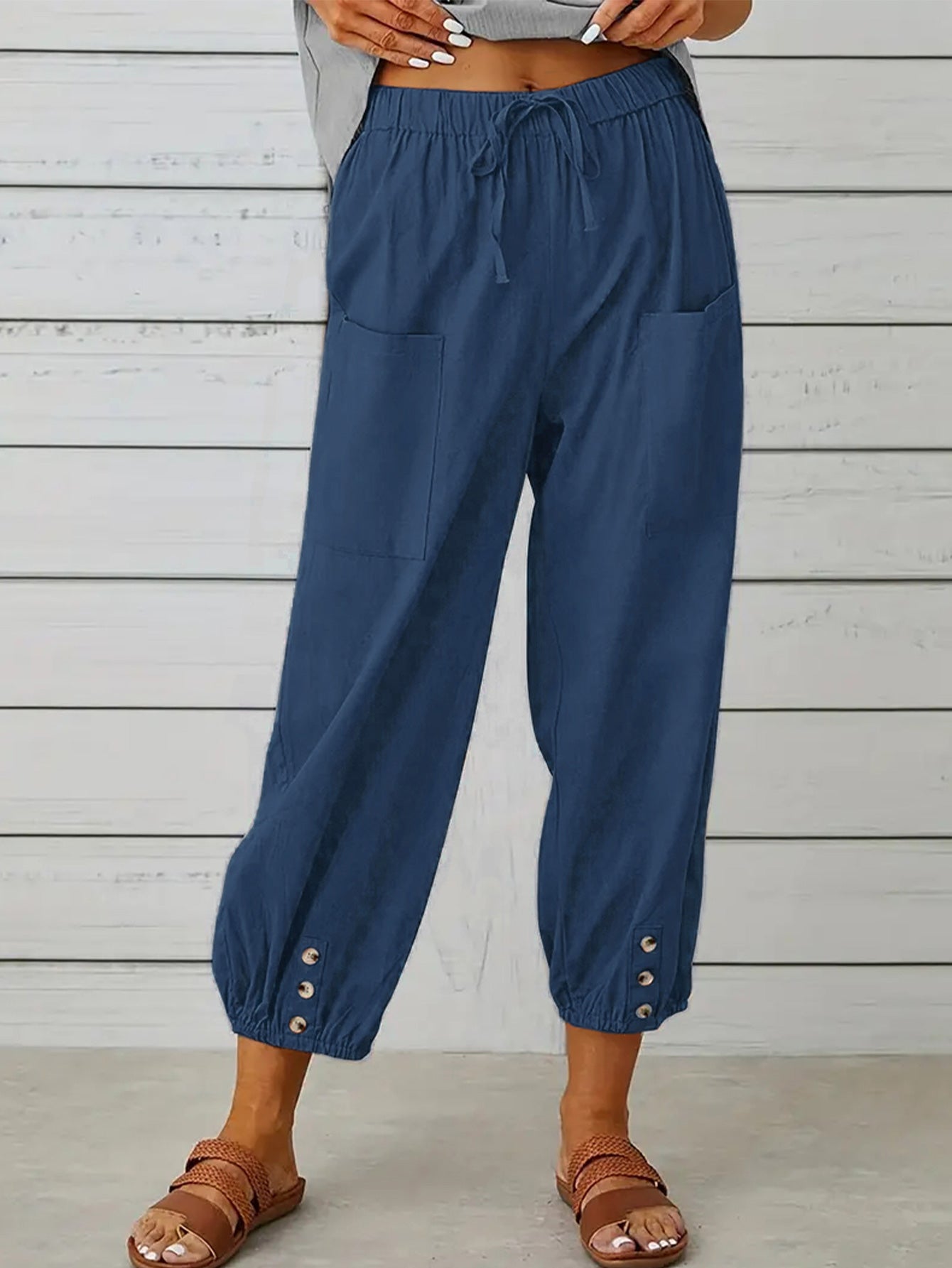 Decorative Button Cropped Pants - Blue / S - Bottoms - Pants - 11 - 2024