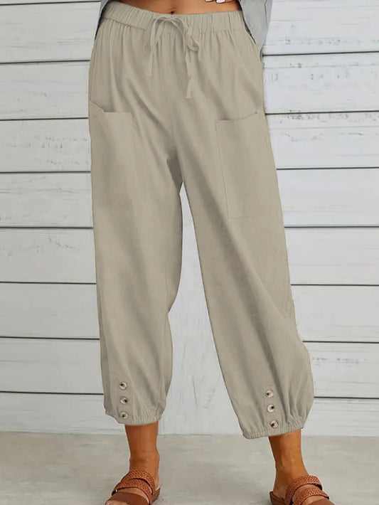 Decorative Button Cropped Pants - Beige / S - Bottoms - Pants - 1 - 2024