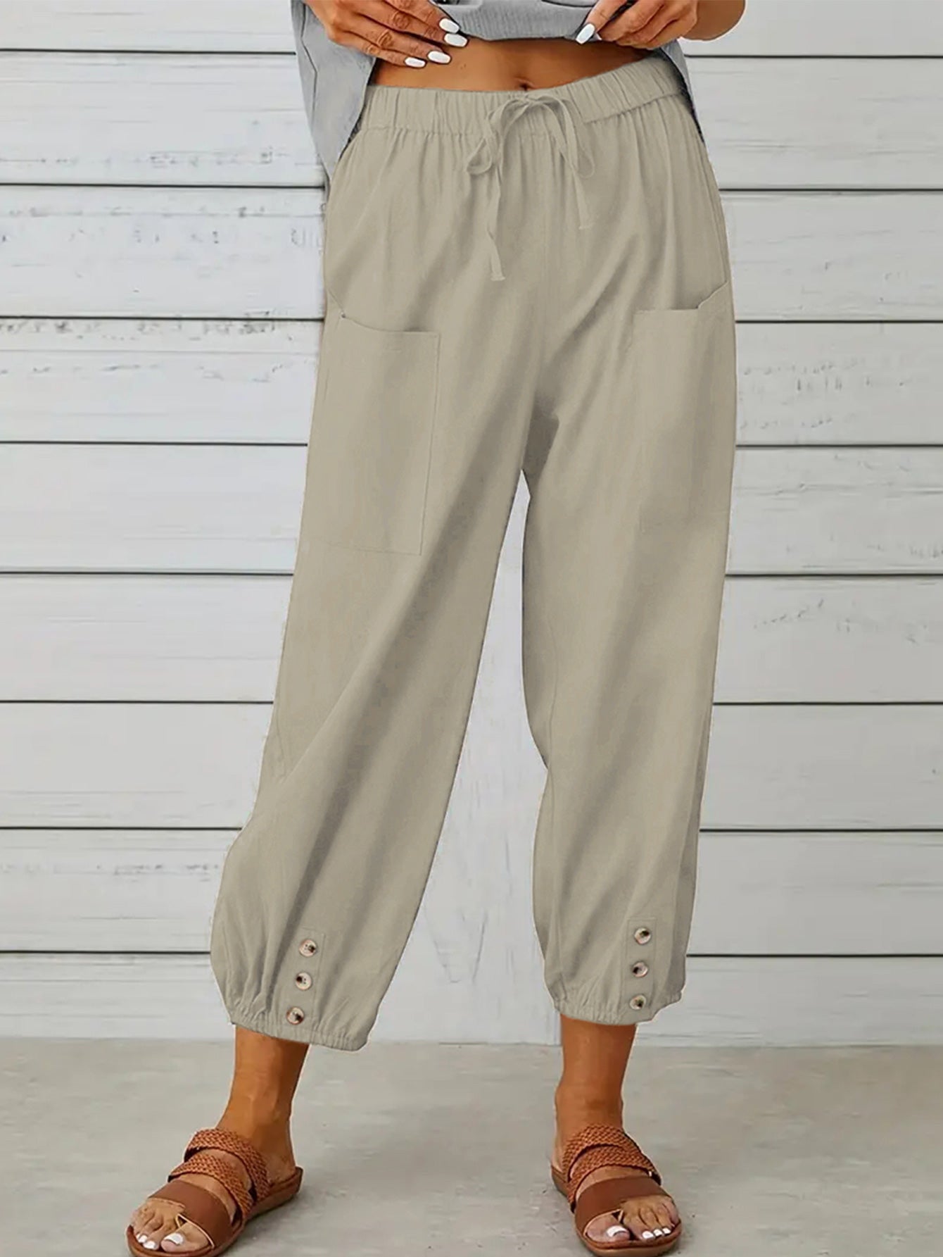 Decorative Button Cropped Pants - Bottoms - Pants - 3 - 2024