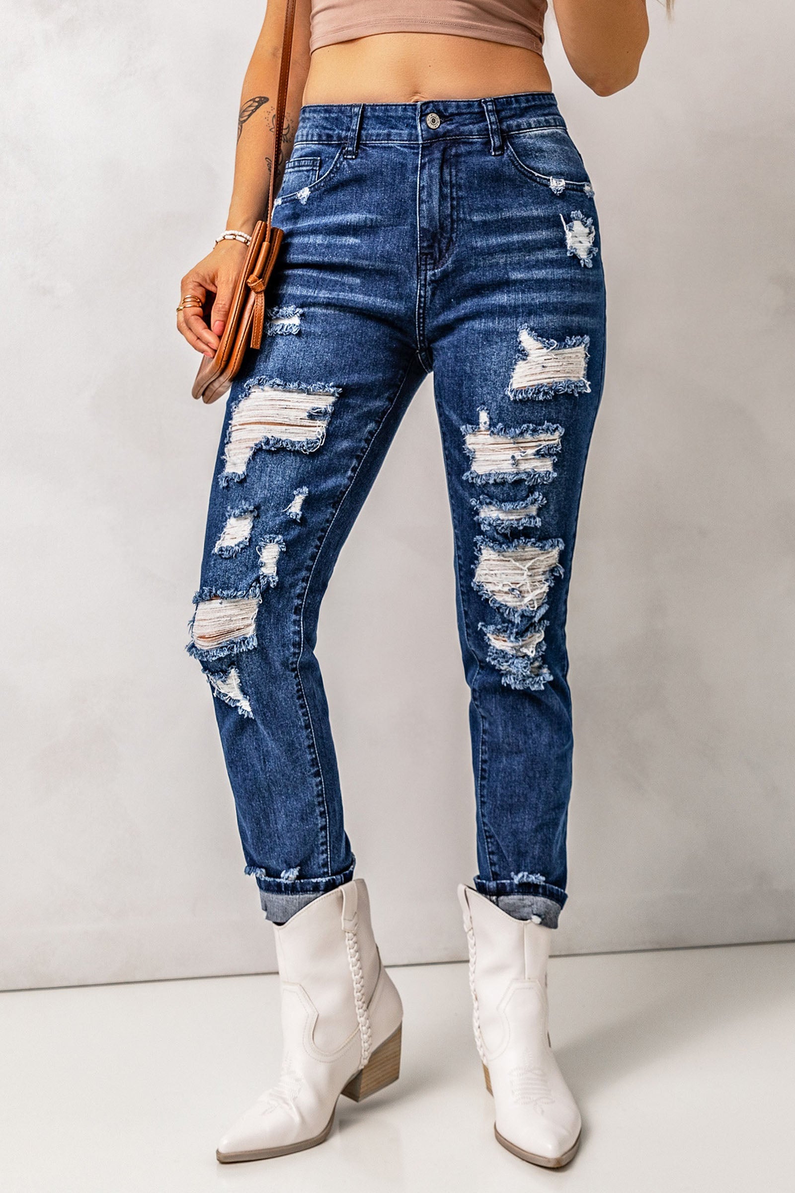Distressed High Waist Jeans with Pockets - Bottoms - Pants - 5 - 2024