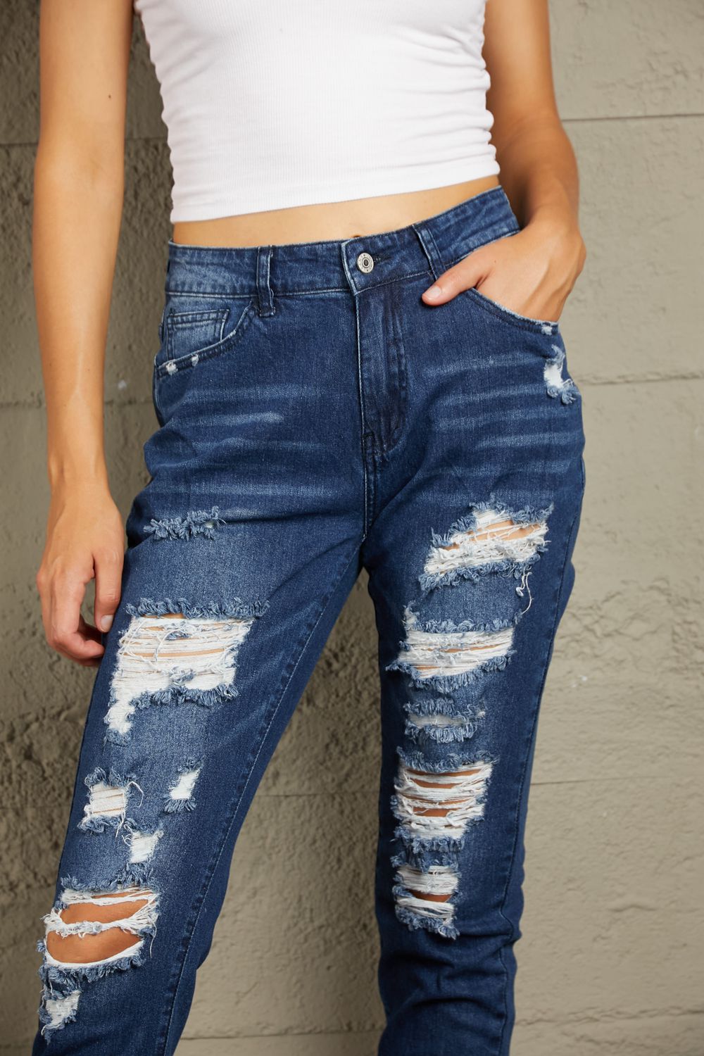 Distressed High Waist Jeans with Pockets - Bottoms - Pants - 4 - 2024